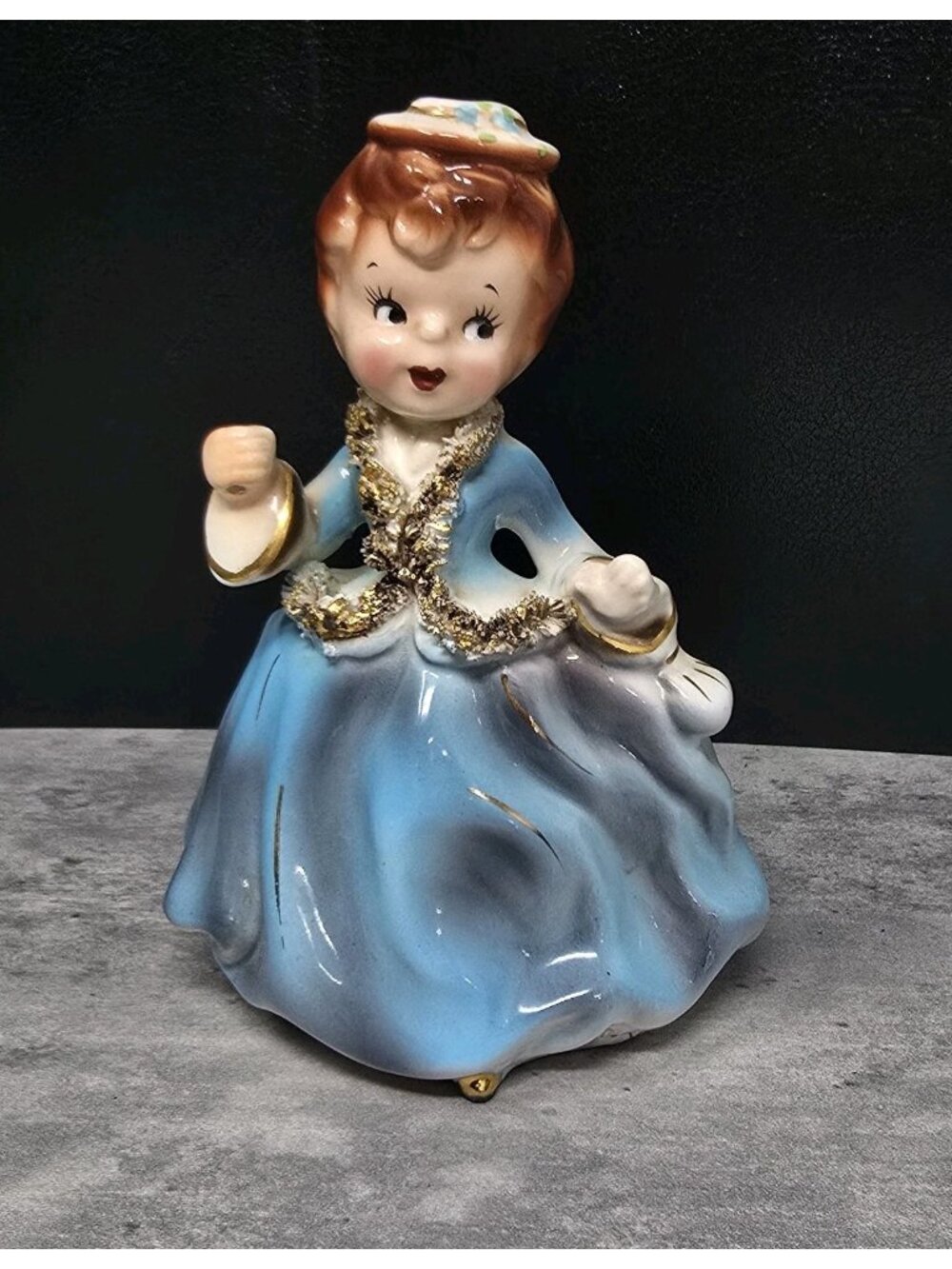 ucagco ceramics japan Girl Planter Blue Dress Short Brown Reddish Hair *READ